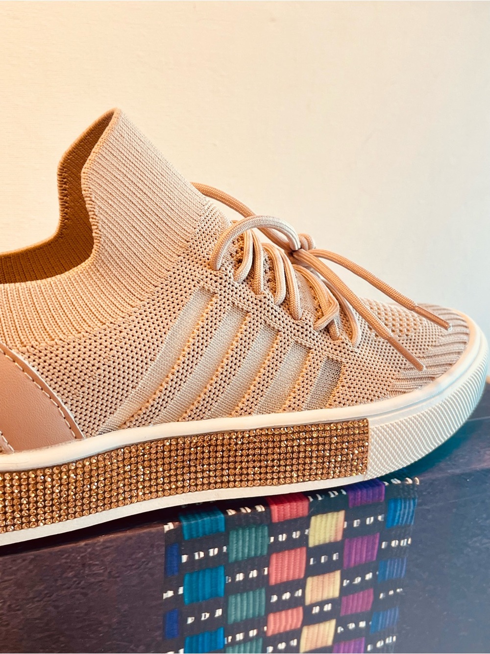 NIB BERNIE MEV BERNICE ROSE GOLD MEMORY FOAM KNIT BEDAZZLED SIDE SOLE SNEAKER 7 - Picture 9 of 15